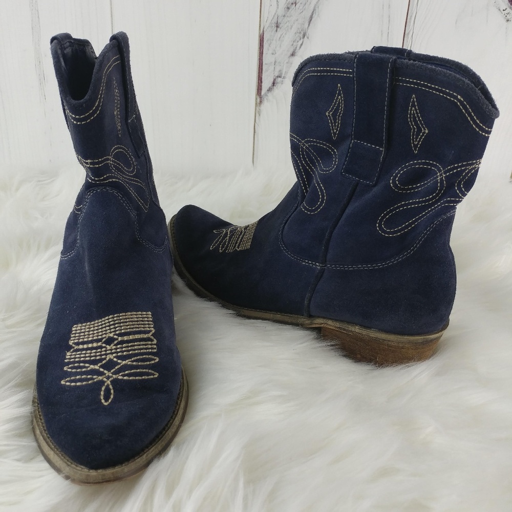 Nine West Jannr Blue Suede Western Cowboy Boots